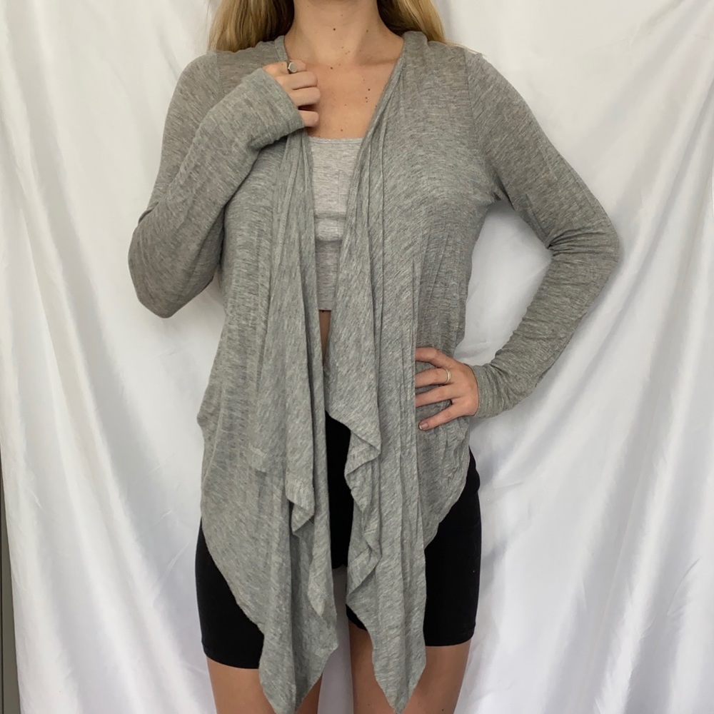 IRIS heather grey flouncy cardigan size small